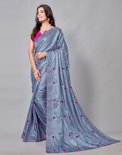 Steel Blue Coloured Silk Embellished Saree | Sudathi