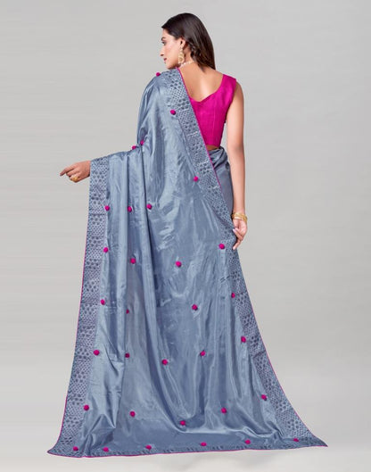 Steel Blue Coloured Silk Embellished Saree | Sudathi