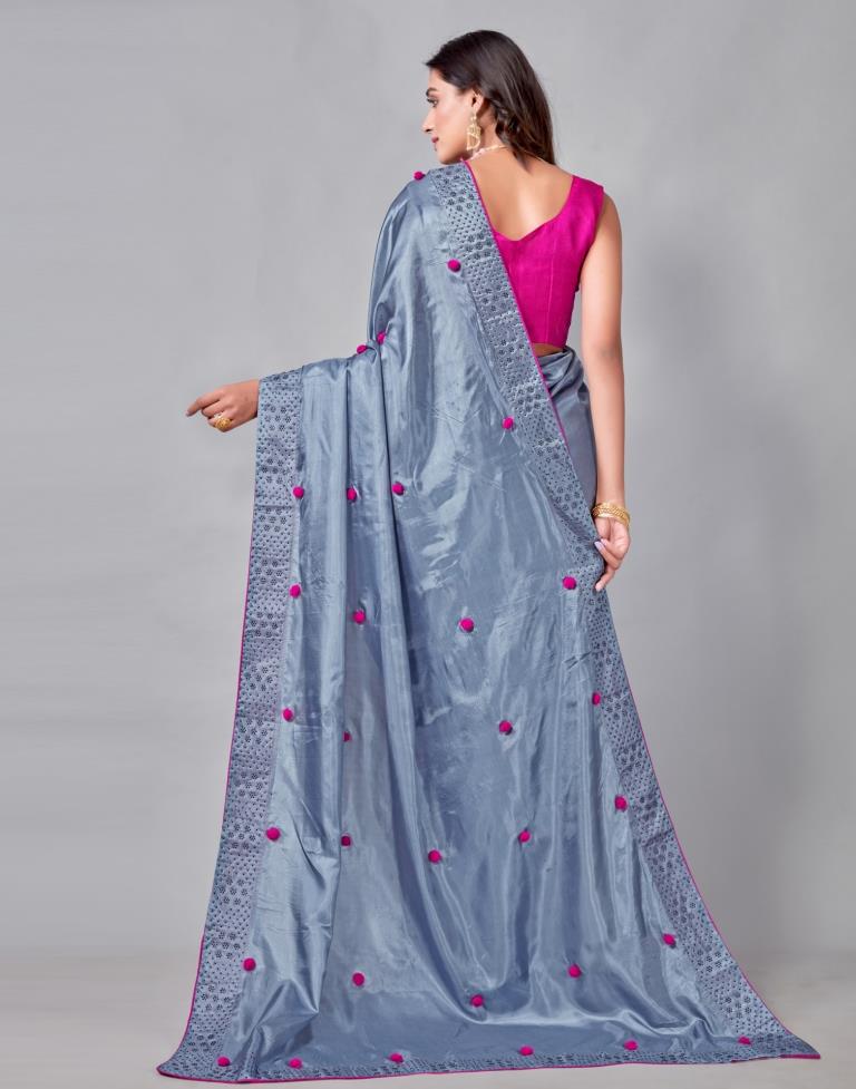 Steel Blue Coloured Silk Embellished Saree | Sudathi