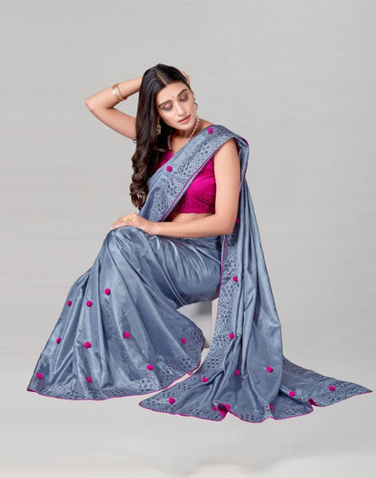 Steel Blue Coloured Silk Embellished Saree | Sudathi