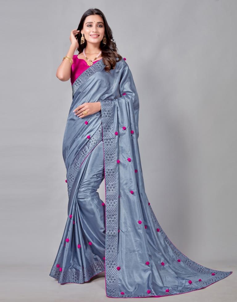 Steel Blue Coloured Silk Embellished Saree | Sudathi