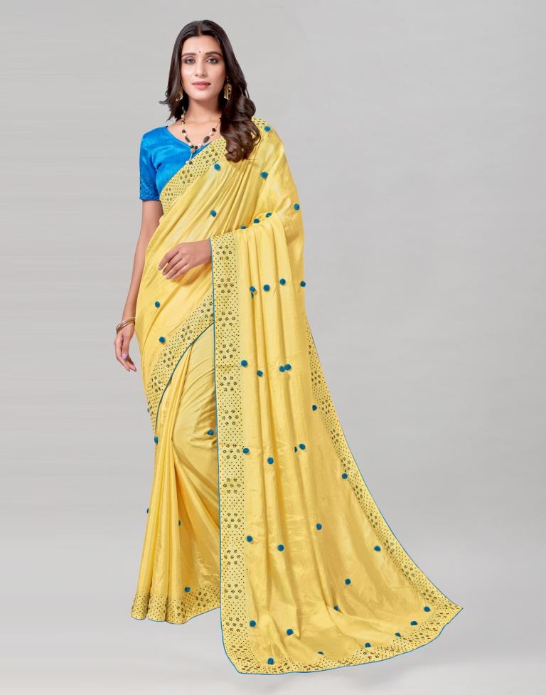 Yellow Coloured Poly Silk Embellished Saree | Sudathi