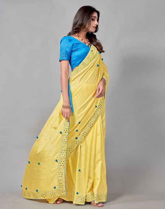 Yellow Coloured Poly Silk Embellished Saree | Sudathi