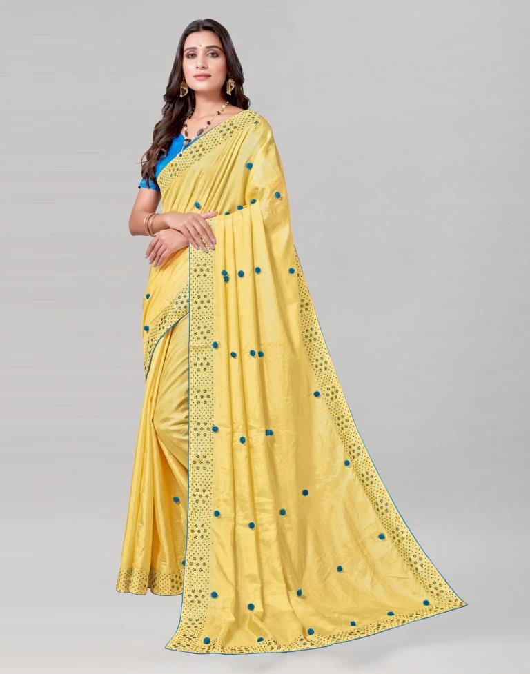 Yellow Coloured Poly Silk Embellished Saree | Sudathi