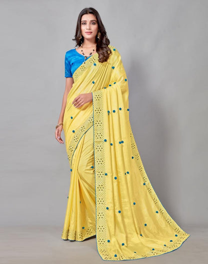 Yellow Coloured Poly Silk Embellished Saree | Sudathi