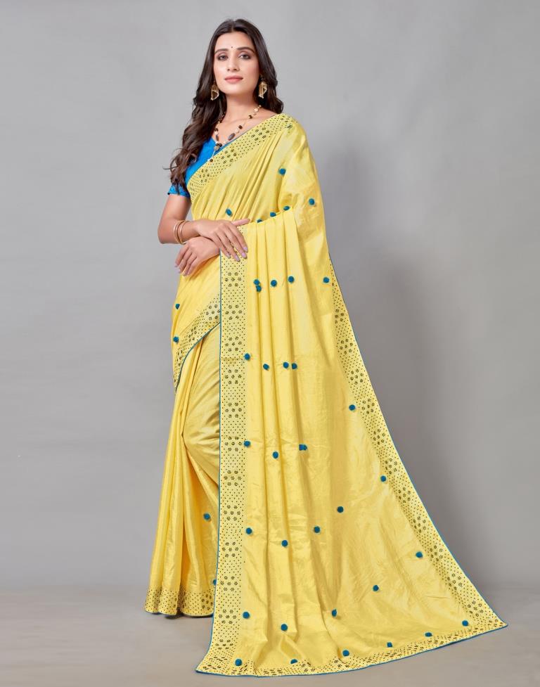 Yellow Coloured Poly Silk Embellished Saree | Sudathi