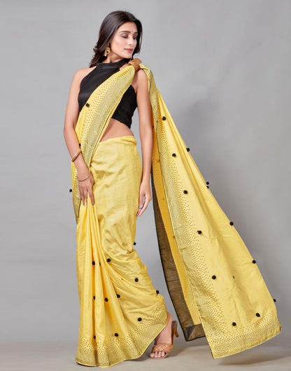 Yellow Coloured Poly Silk Embellished Saree | Sudathi