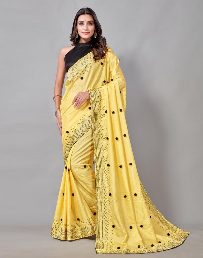 Yellow Coloured Poly Silk Embellished Saree | Sudathi