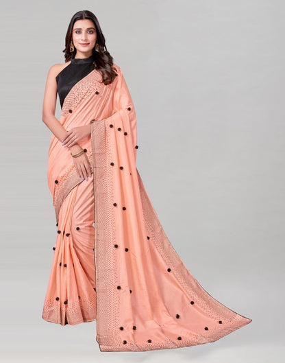 Peach Coloured Poly Silk Embellished Saree | Sudathi