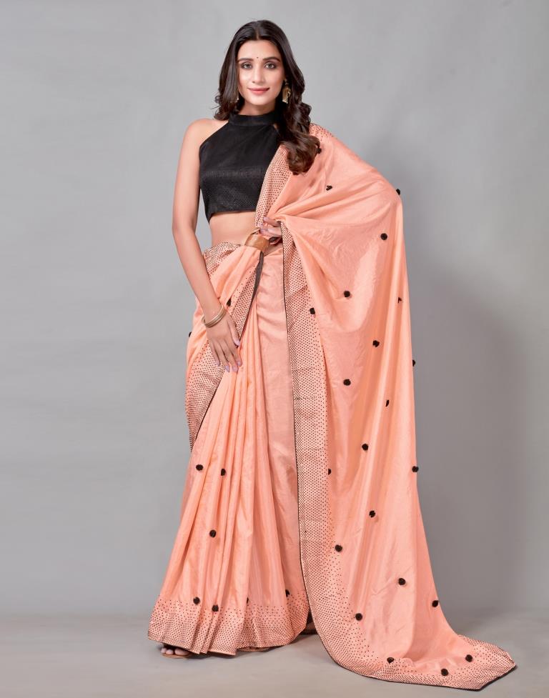 Peach Coloured Poly Silk Embellished Saree | Sudathi