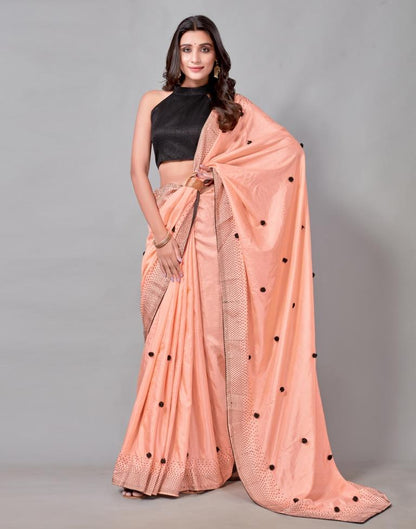 Peach Coloured Poly Silk Embellished Saree | Sudathi