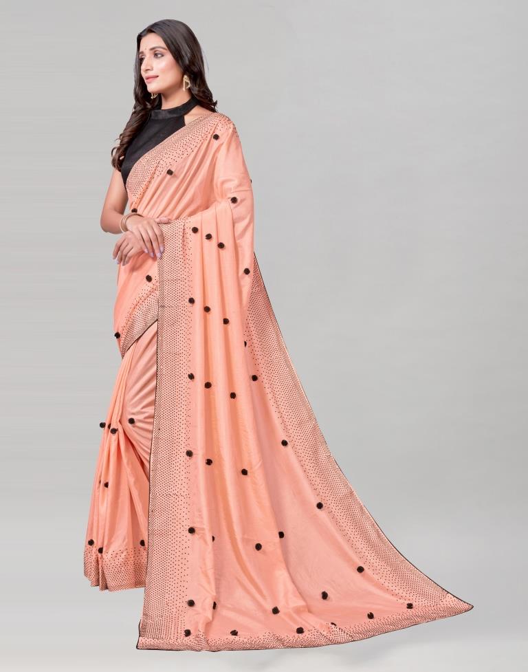 Peach Coloured Poly Silk Embellished Saree | Sudathi