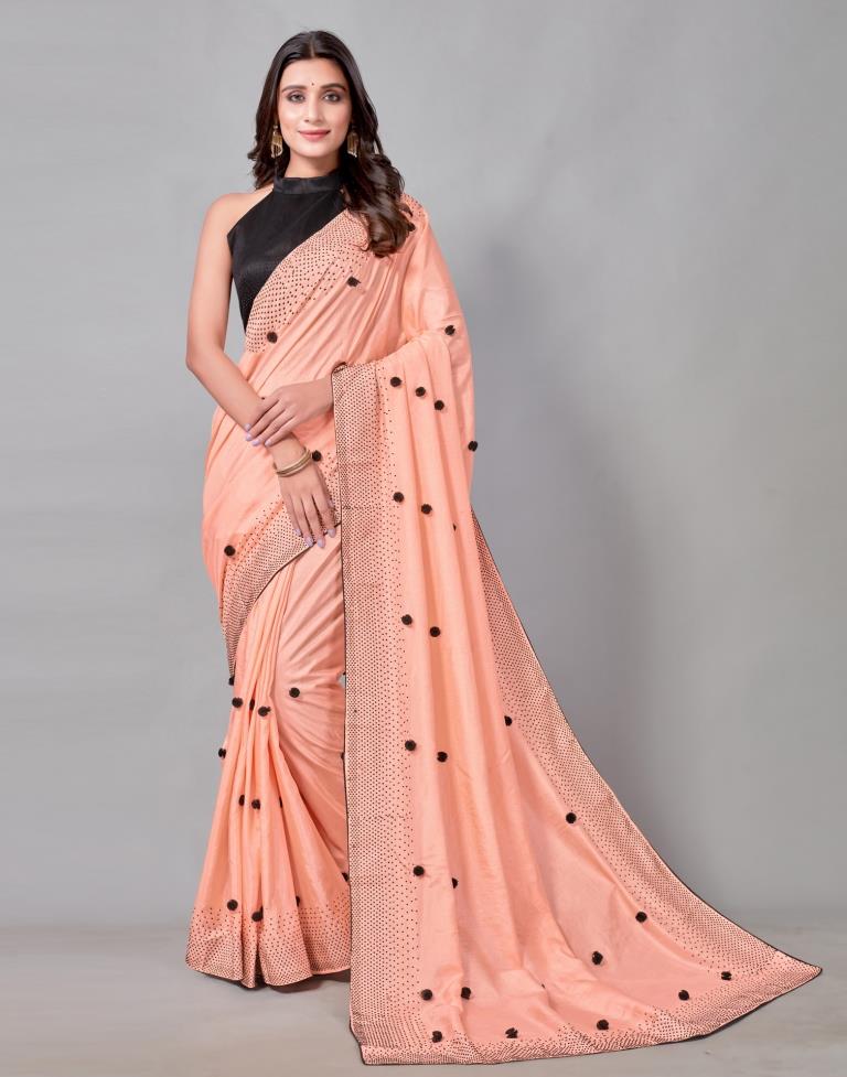Peach Coloured Poly Silk Embellished Saree | Sudathi