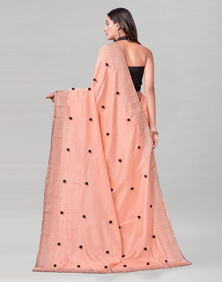Peach Coloured Poly Silk Embellished Saree | Sudathi