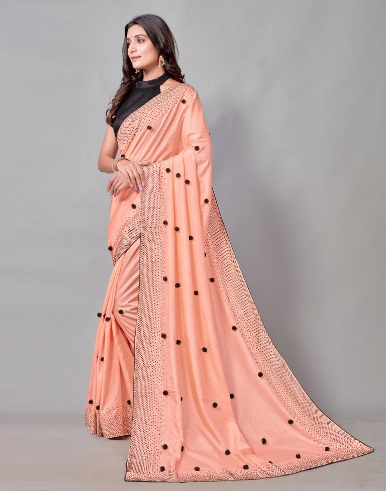 Peach Coloured Poly Silk Embellished Saree | Sudathi