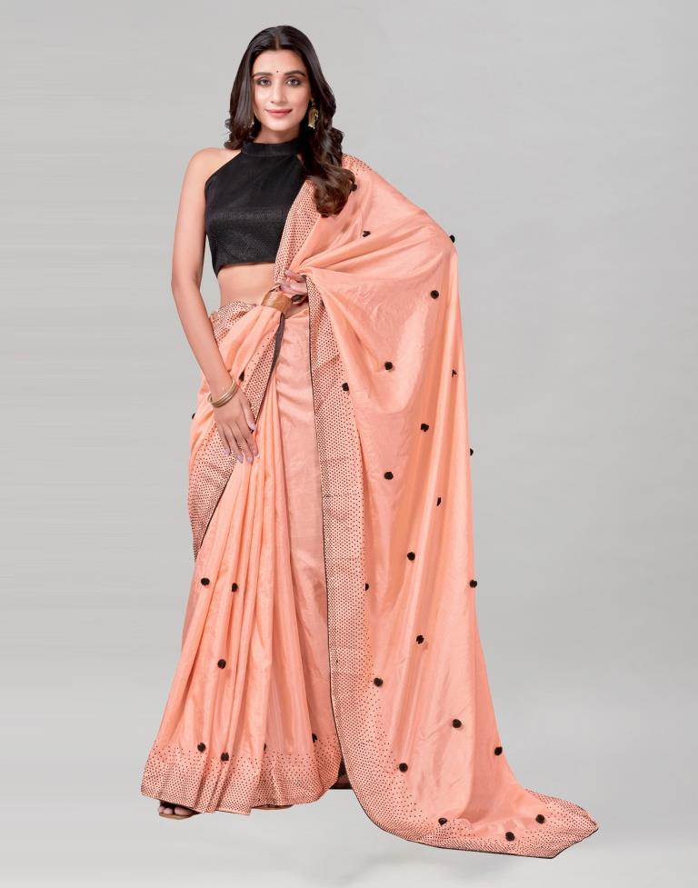 Peach Coloured Poly Silk Embellished Saree | Sudathi