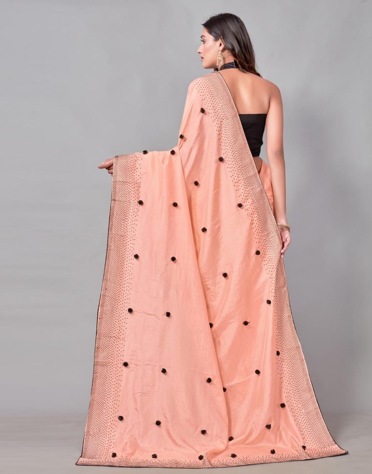 Peach Coloured Poly Silk Embellished Saree | Sudathi