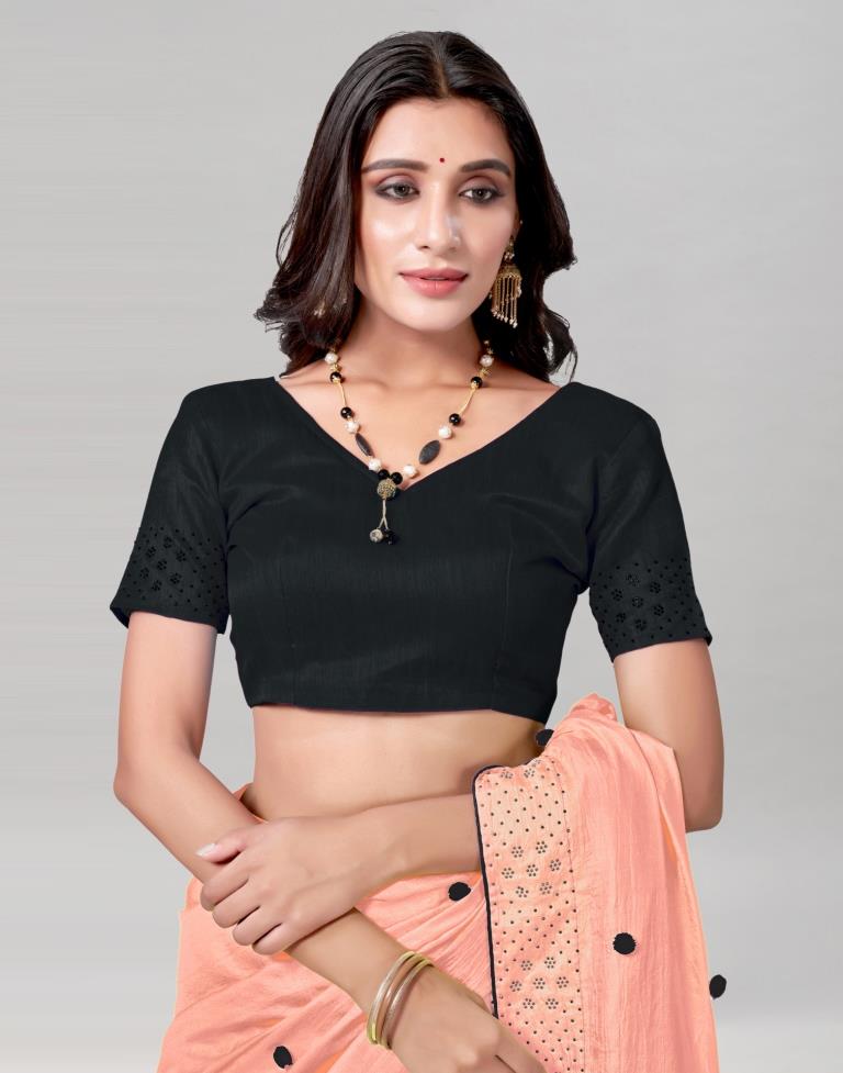 Peach Coloured Poly Silk Embellished Saree | Sudathi