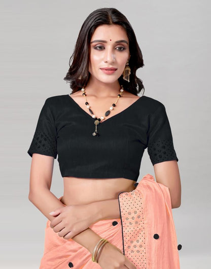 Peach Coloured Poly Silk Embellished Saree | Sudathi