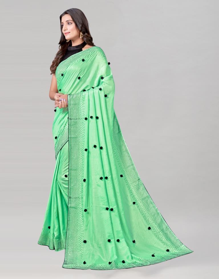 Mint Green Coloured Poly Silk Embellished Saree | Sudathi
