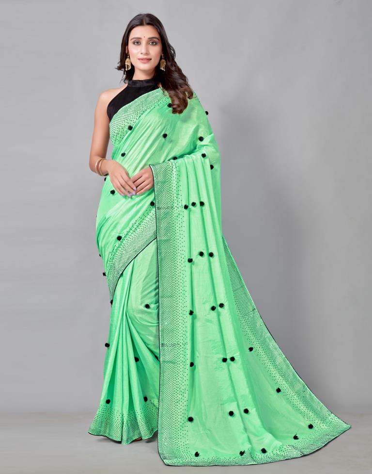 Mint Green Coloured Poly Silk Embellished Saree | Sudathi