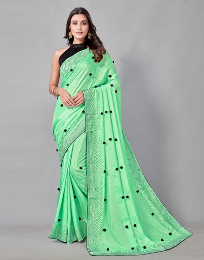 Mint Green Coloured Poly Silk Embellished Saree | Sudathi