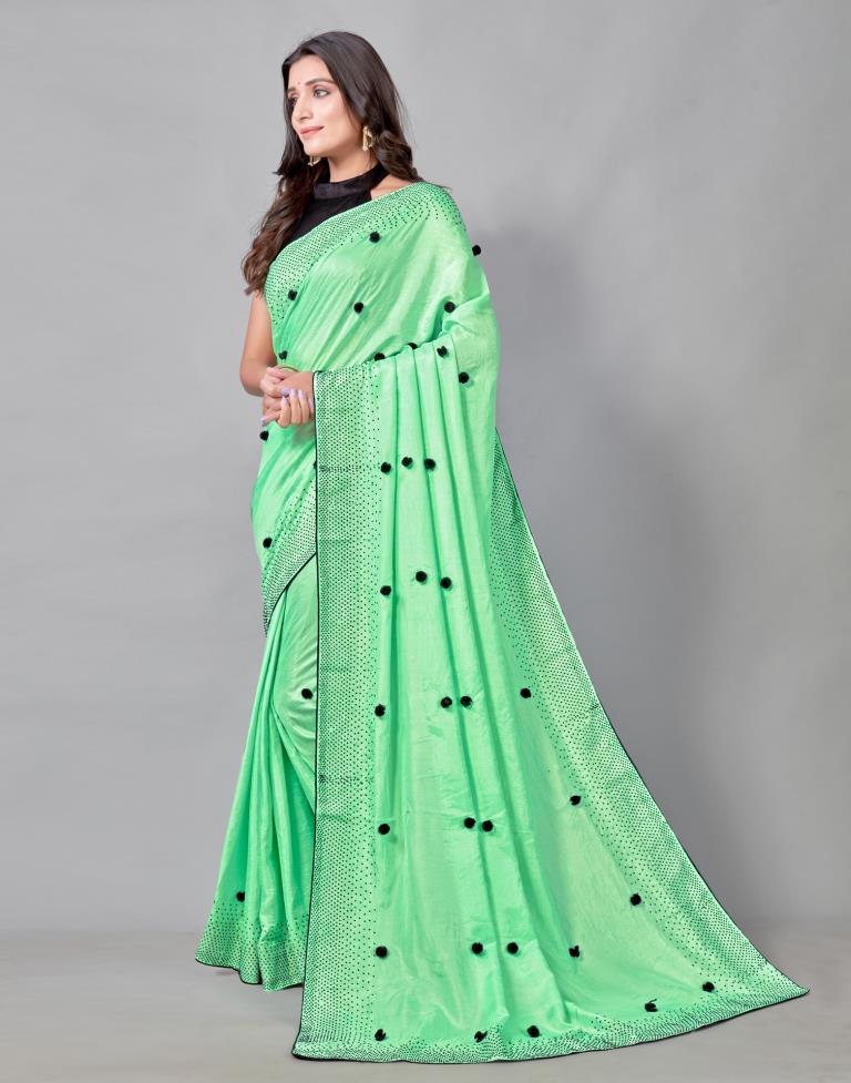 Mint Green Coloured Poly Silk Embellished Saree | Sudathi