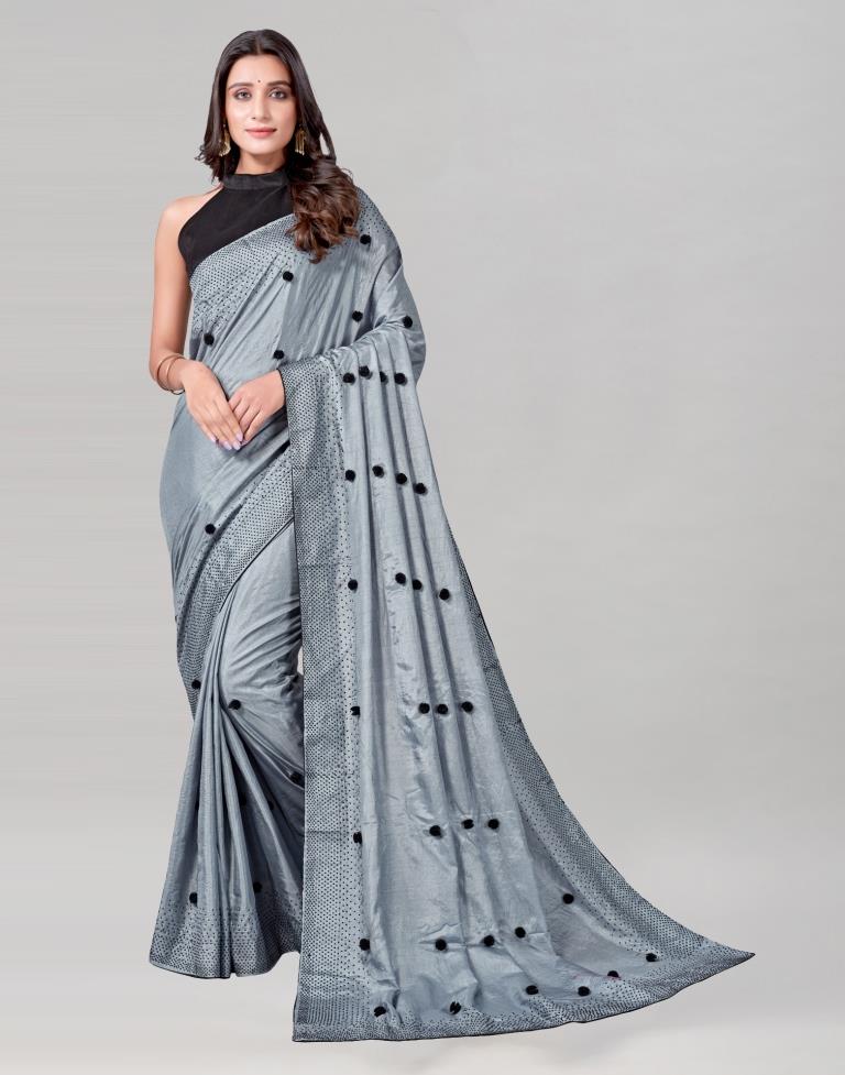Steel Grey Coloured Poly Silk Embellished Saree | Sudathi
