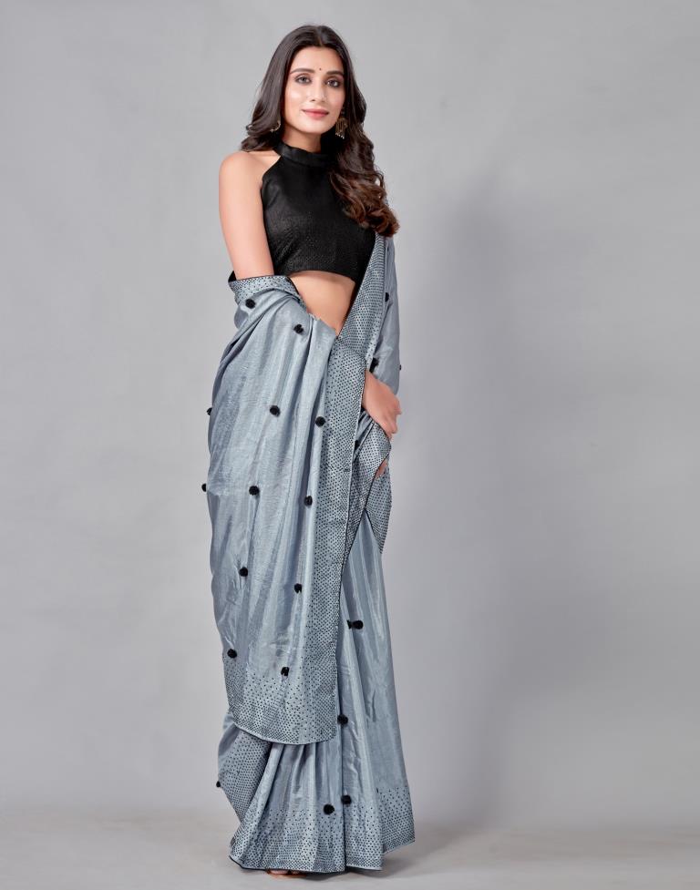 Steel Grey Coloured Poly Silk Embellished Saree | Sudathi