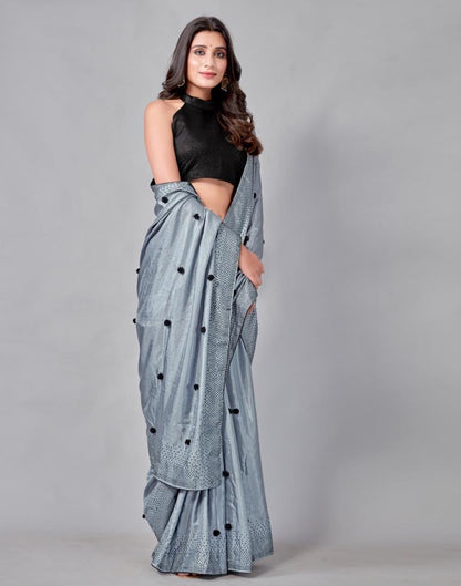 Steel Grey Coloured Poly Silk Embellished Saree | Sudathi