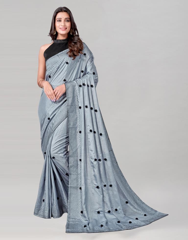 Steel Grey Coloured Poly Silk Embellished Saree | Sudathi