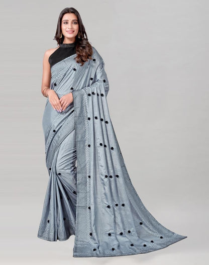 Steel Grey Coloured Poly Silk Embellished Saree | Sudathi