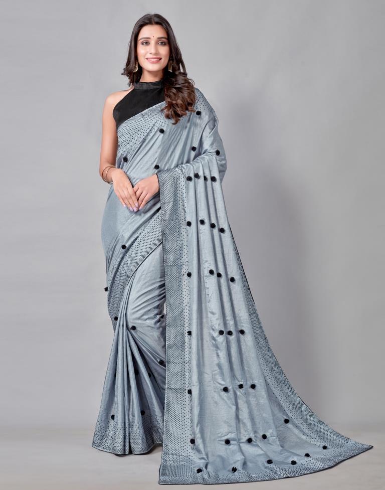 Steel Grey Coloured Poly Silk Embellished Saree | Sudathi