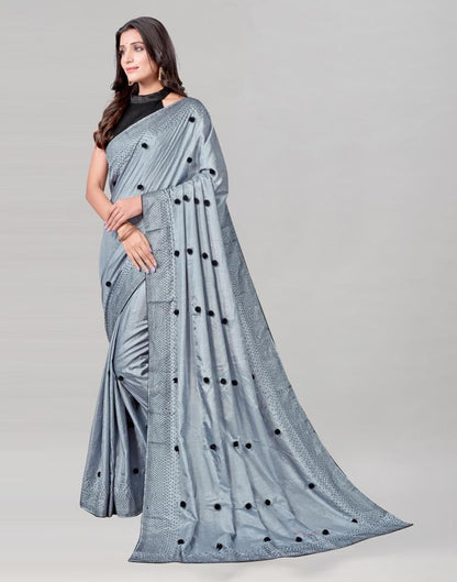 Steel Grey Coloured Poly Silk Embellished Saree | Sudathi