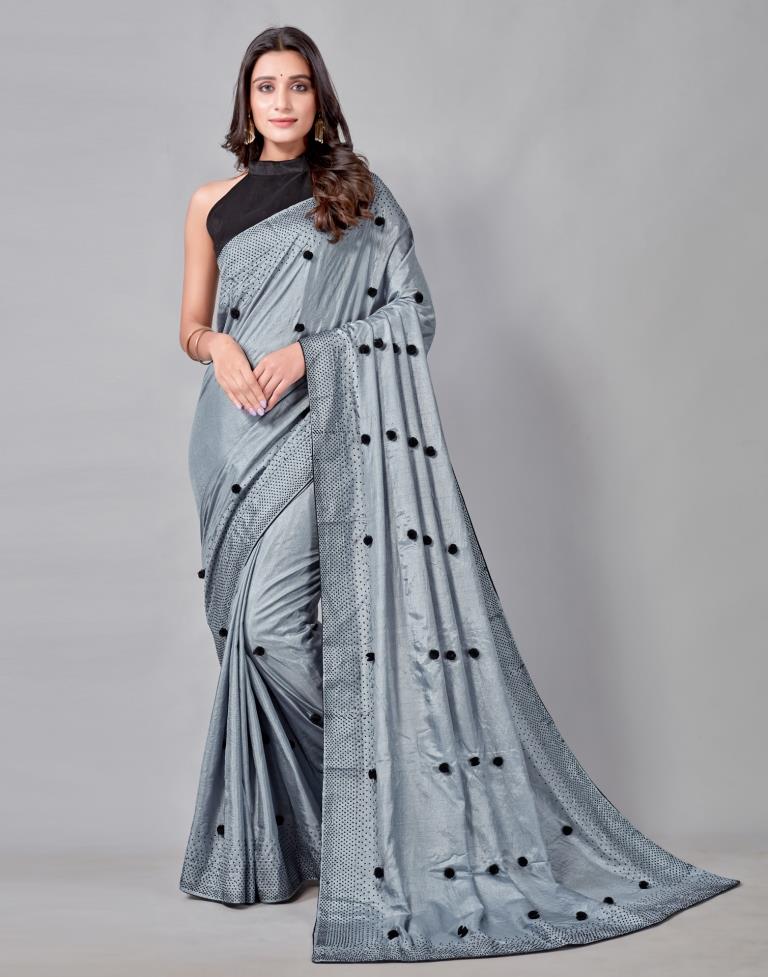 Steel Grey Coloured Poly Silk Embellished Saree | Sudathi