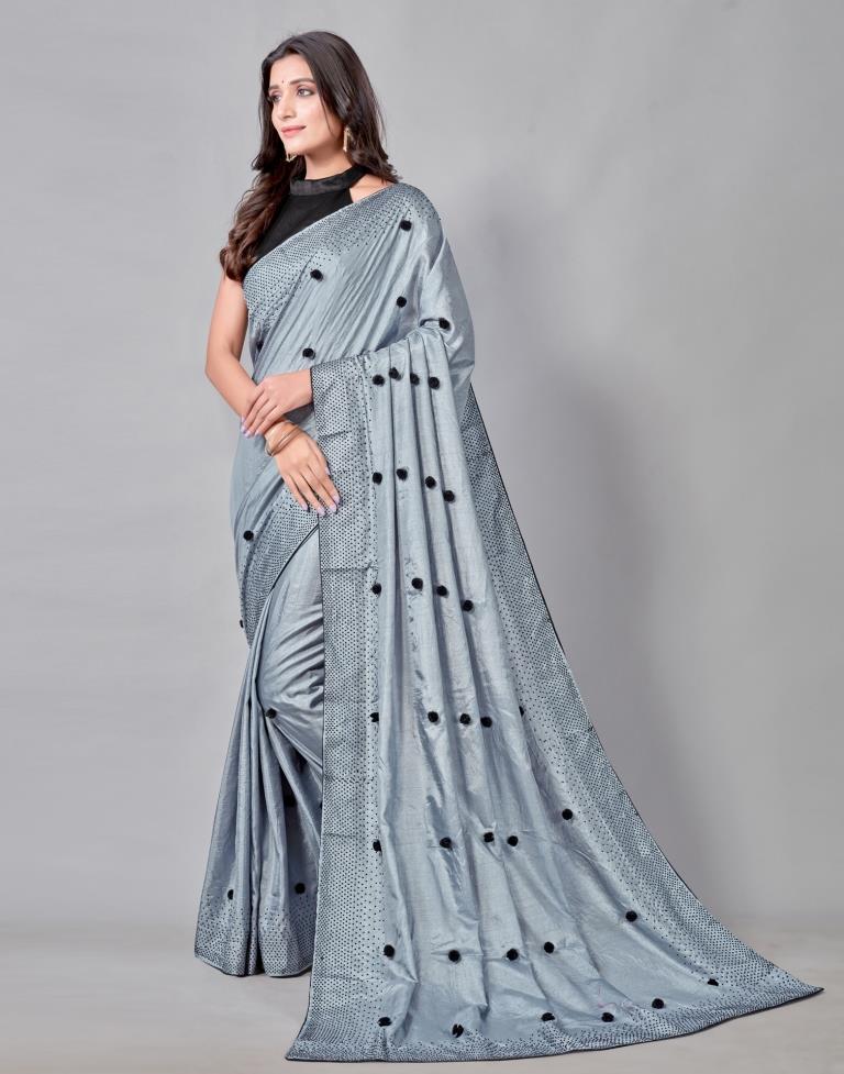 Steel Grey Coloured Poly Silk Embellished Saree | Sudathi