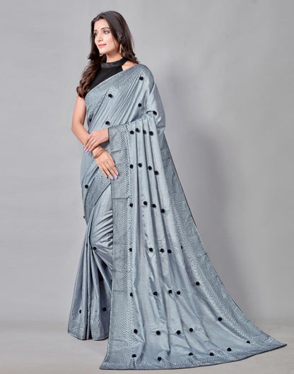 Steel Grey Coloured Poly Silk Embellished Saree | Sudathi
