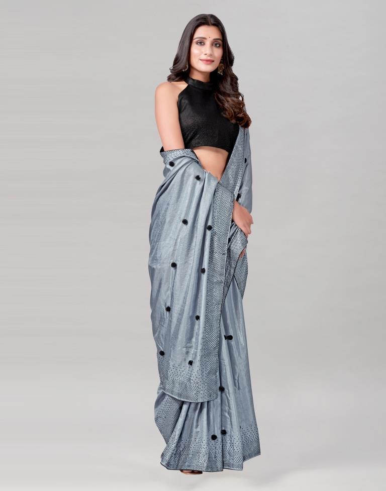 Steel Grey Coloured Poly Silk Embellished Saree | Sudathi