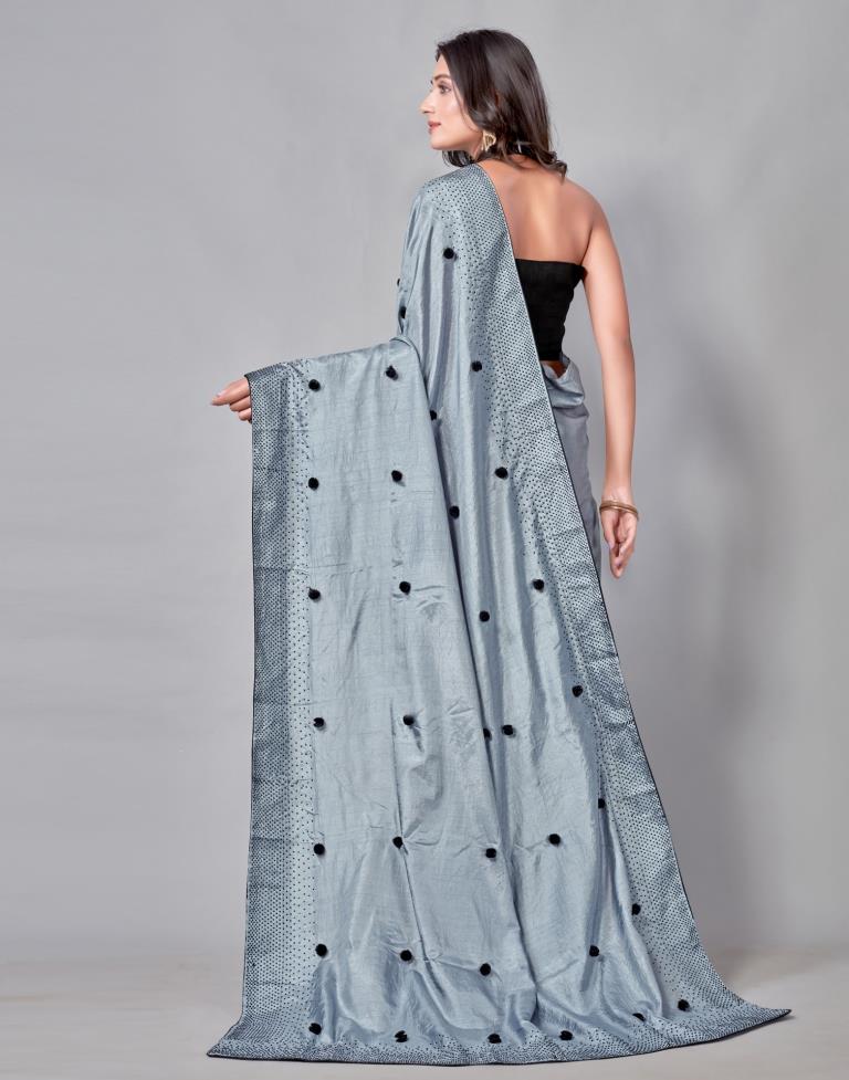 Steel Grey Coloured Poly Silk Embellished Saree | Sudathi