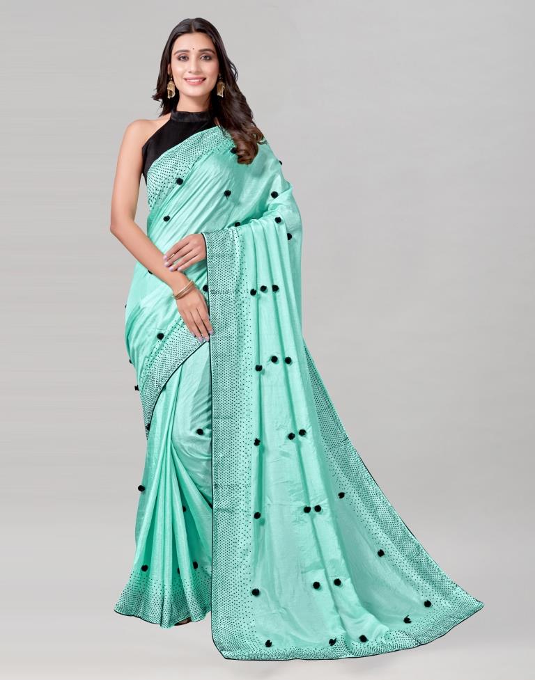 Aqua Blue Coloured Poly Silk Embellished Saree | Sudathi