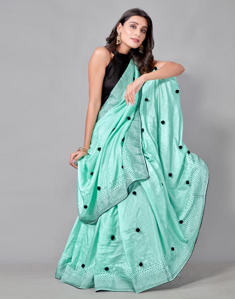 Aqua Blue Coloured Poly Silk Embellished Saree | Sudathi