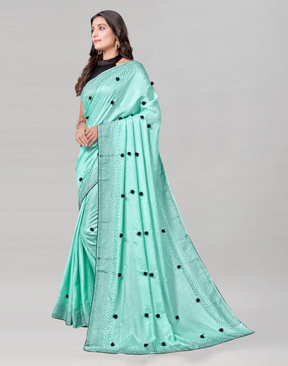 Aqua Blue Coloured Poly Silk Embellished Saree | Sudathi