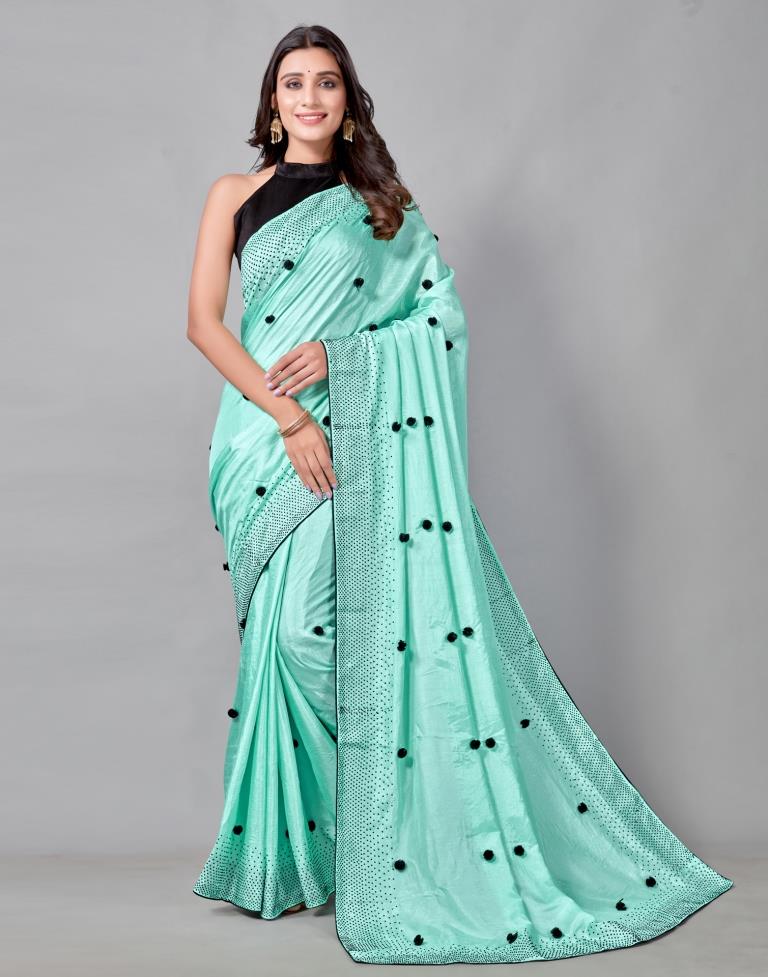 Aqua Blue Coloured Poly Silk Embellished Saree | Sudathi