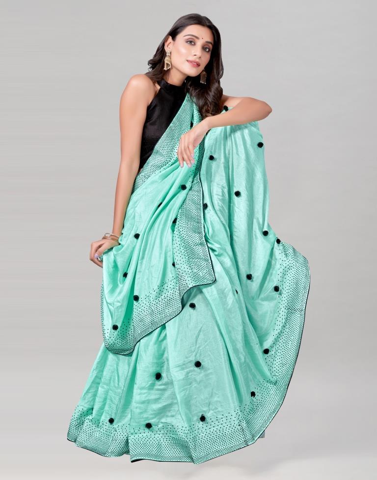 Aqua Blue Coloured Poly Silk Embellished Saree | Sudathi