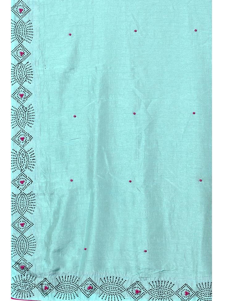 Aqua Blue Coloured Poly Silk Hot Fixing Saree | Sudathi