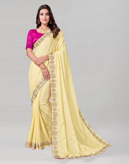 Light Yellow Coloured Poly Silk Hot Fixing Saree | Sudathi