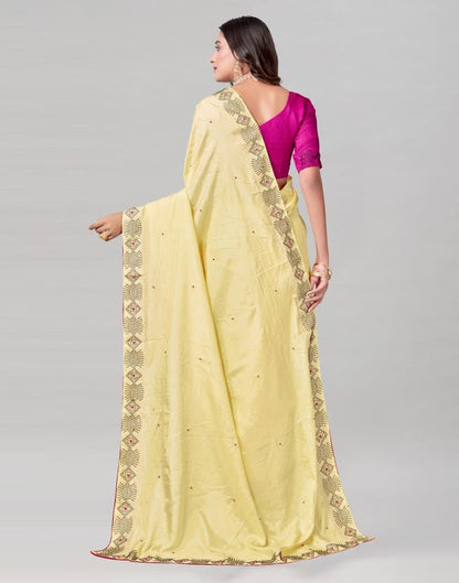 Light Yellow Coloured Poly Silk Hot Fixing Saree | Sudathi