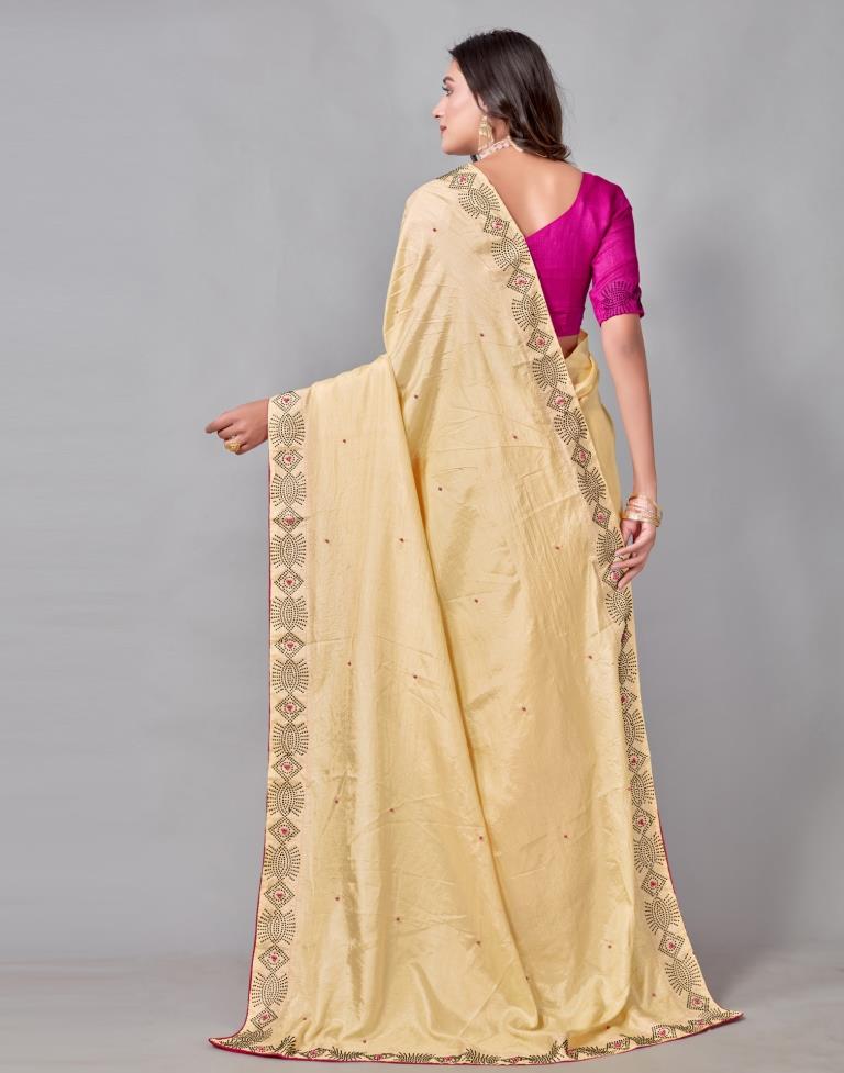 Light Yellow Coloured Poly Silk Hot Fixing Saree | Sudathi