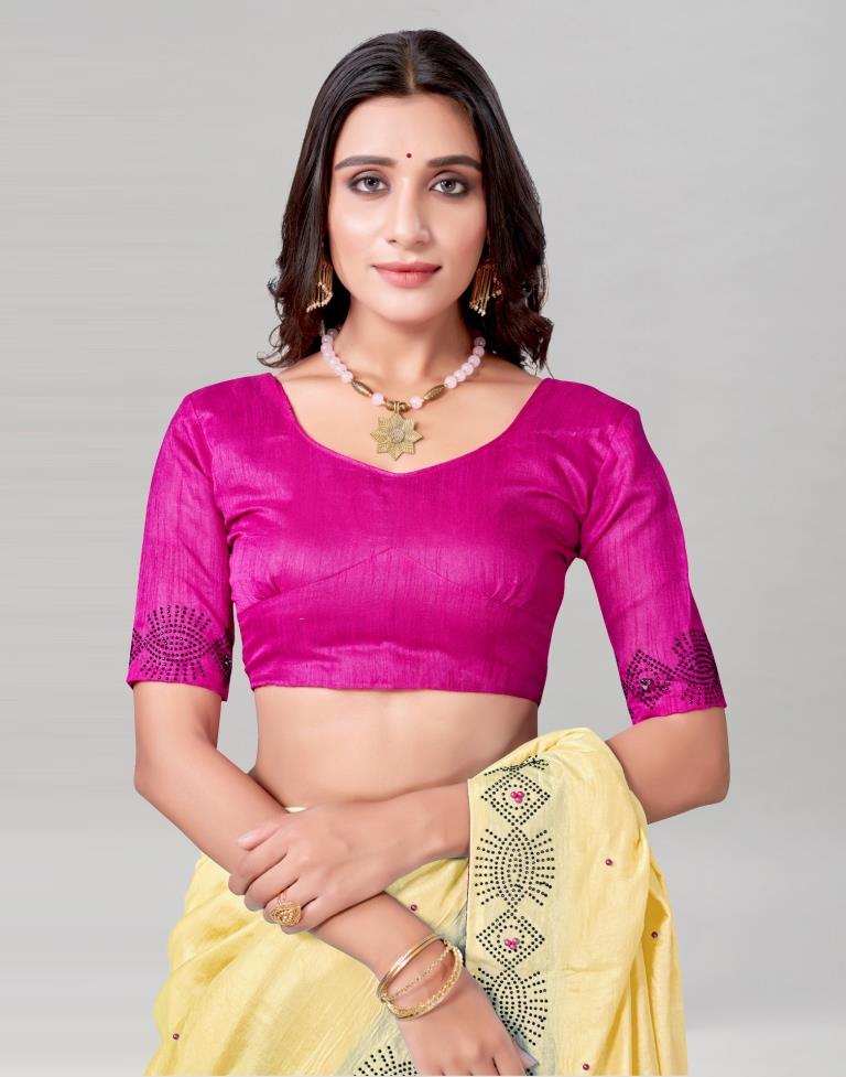 Light Yellow Coloured Poly Silk Hot Fixing Saree | Sudathi