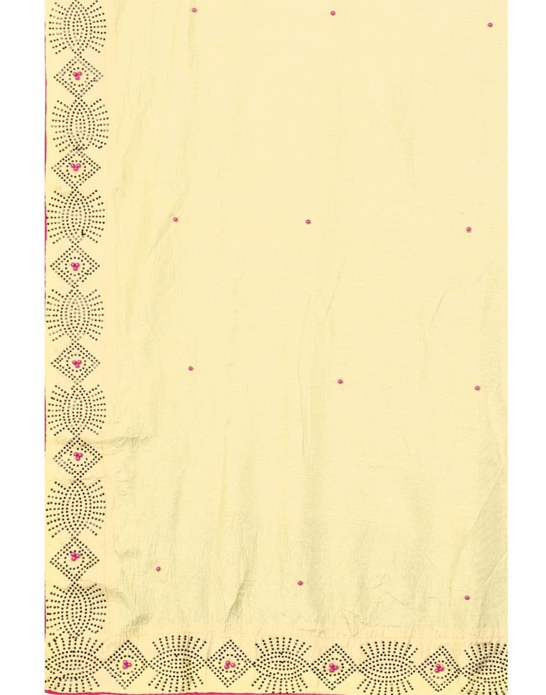 Light Yellow Coloured Poly Silk Hot Fixing Saree | Sudathi
